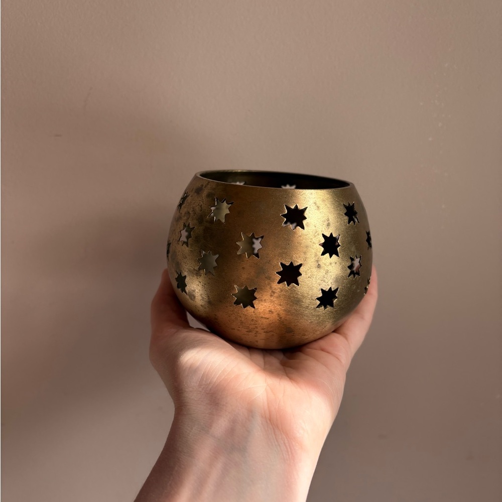 Vintage Brass Candle Holder with Starburst Design